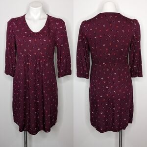 Boden purple red blue floral 1/2 sleeve knee length dress 4